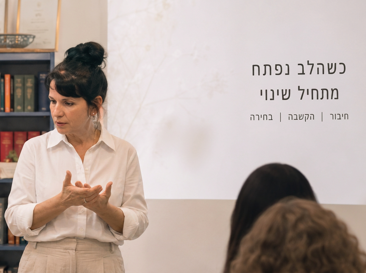 אני מרצה מול קבוצה ׳כשהלב נפתח מתחיל שינוי׳